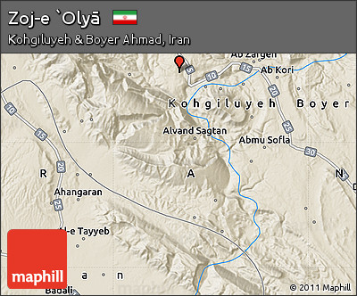 Shaded Relief Map of Zoj-e `Olyā