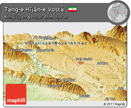 Physical Panoramic Map of Tang-e Hījān-e Vostá