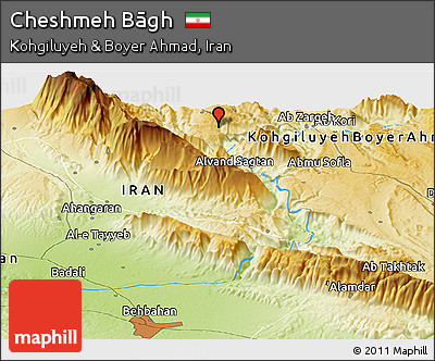 Physical Panoramic Map of Cheshmeh Bāgh