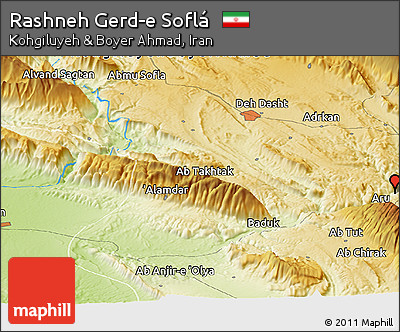 Physical Panoramic Map of Rashneh Gerd-e Soflá