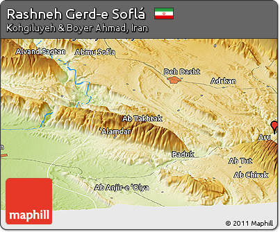 Physical Panoramic Map of Rashneh Gerd-e Soflá