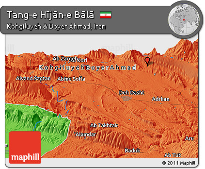 Political Panoramic Map of Tang-e Hījān-e Bālā