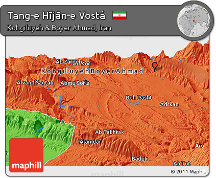 Political Panoramic Map of Tang-e Hījān-e Vostá