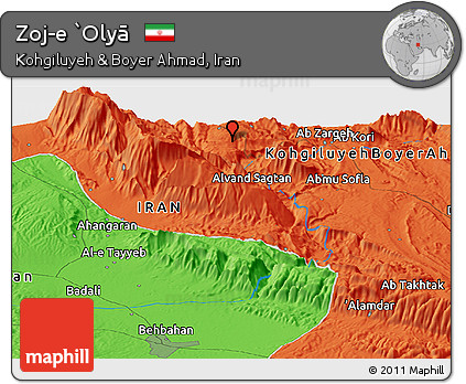Political Panoramic Map of Zoj-e `Olyā