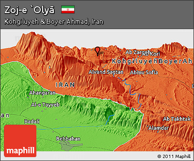 Political Panoramic Map of Zoj-e `Olyā