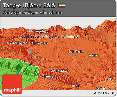 Political Panoramic Map of Tang-e Hījān-e Bālā