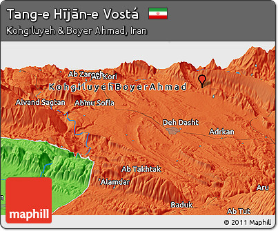 Political Panoramic Map of Tang-e Hījān-e Vostá