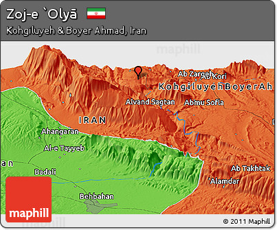 Political Panoramic Map of Zoj-e `Olyā