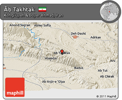 Shaded Relief Panoramic Map of Āb Takhtak