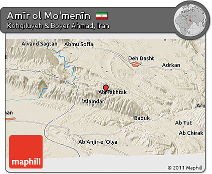 Shaded Relief Panoramic Map of Amīr Ol Mo'menīn