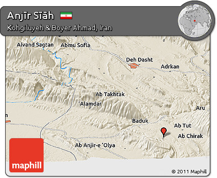 Shaded Relief Panoramic Map of Anjīr Sīāh