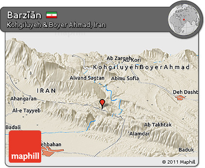 Shaded Relief Panoramic Map of Barzīān