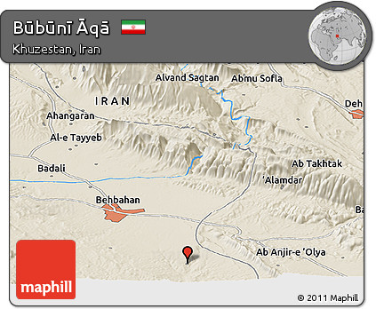 Shaded Relief Panoramic Map of Būbūnī Āqā