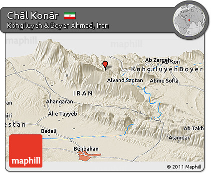 Shaded Relief Panoramic Map of Chāl Konār
