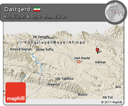 Shaded Relief Panoramic Map of Dastgerd