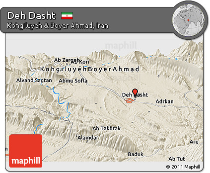 Shaded Relief Panoramic Map of Deh Dasht