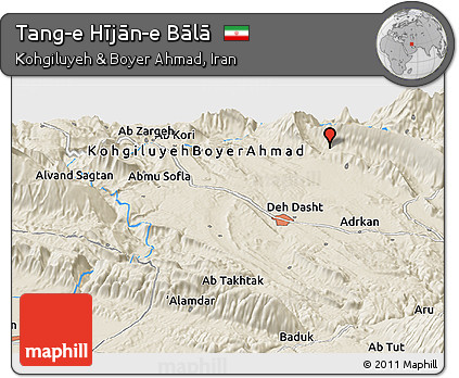 Shaded Relief Panoramic Map of Tang-e Hījān-e Bālā