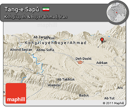 Shaded Relief Panoramic Map of Tang-e Sapū