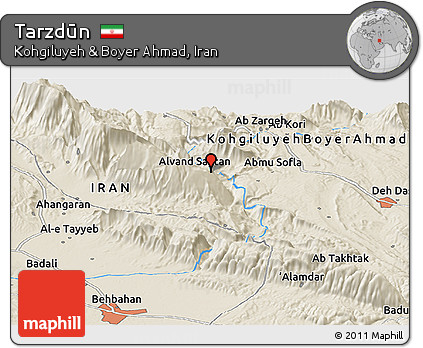 Shaded Relief Panoramic Map of Tarzdūn