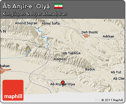 Shaded Relief Panoramic Map of Āb Anjīr-e `Olyā
