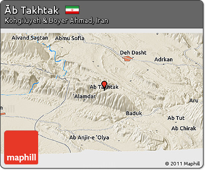 Shaded Relief Panoramic Map of Āb Takhtak