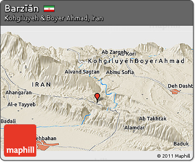 Shaded Relief Panoramic Map of Barzīān