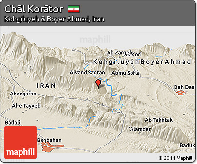 Shaded Relief Panoramic Map of Chāl Korātor