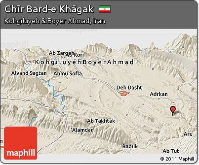 Shaded Relief Panoramic Map of Chīr Bard-e Khāgak