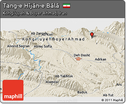 Shaded Relief Panoramic Map of Tang-e Hījān-e Bālā