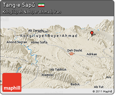Shaded Relief Panoramic Map of Tang-e Sapū