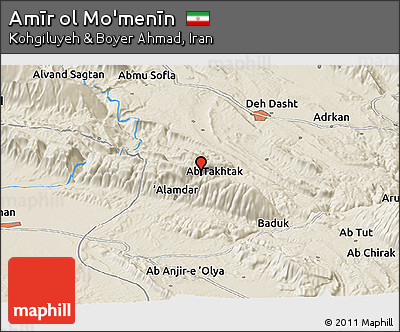 Shaded Relief Panoramic Map of Amīr Ol Mo'menīn