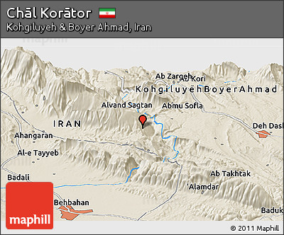 Shaded Relief Panoramic Map of Chāl Korātor