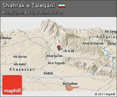 Shaded Relief Panoramic Map of Shahrak-e Ţāleqānī