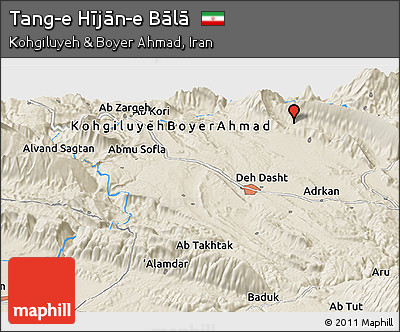 Shaded Relief Panoramic Map of Tang-e Hījān-e Bālā
