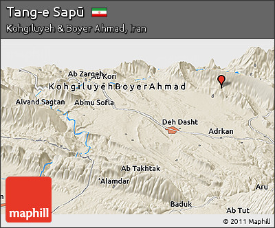 Shaded Relief Panoramic Map of Tang-e Sapū