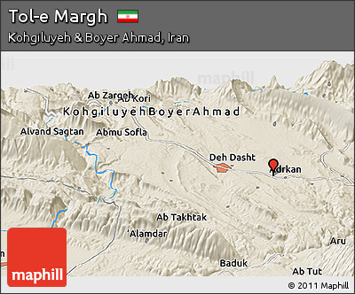 Shaded Relief Panoramic Map of Tol-e Margh