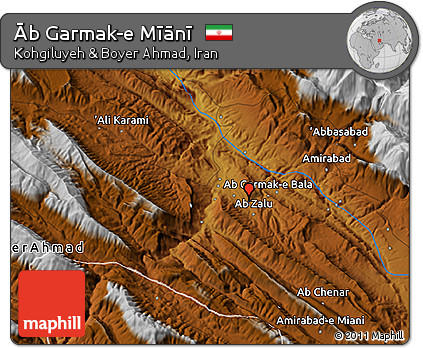 Physical 3D Map of Āb Garmak-e Mīānī