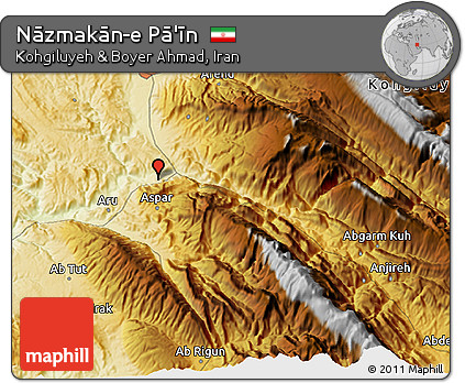 Physical 3D Map of Nāzmakān-e Pā'īn