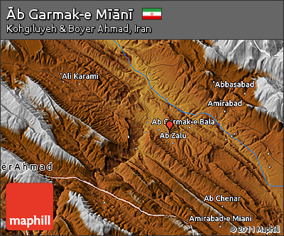 Physical 3D Map of Āb Garmak-e Mīānī