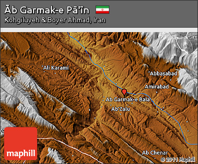 Physical 3D Map of Āb Garmak-e Pā'īn