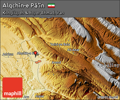Physical 3D Map of Alqchīn-e Pā'īn