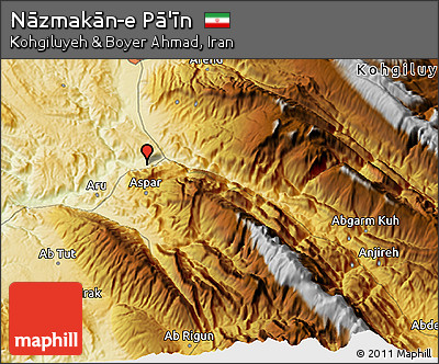 Physical 3D Map of Nāzmakān-e Pā'īn