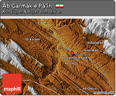 Physical 3D Map of Āb Garmak-e Pā'īn