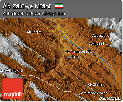 Physical 3D Map of Āb Zālū-ye Mīānī