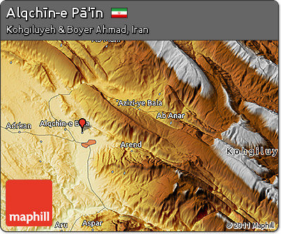 Physical 3D Map of Alqchīn-e Pā'īn