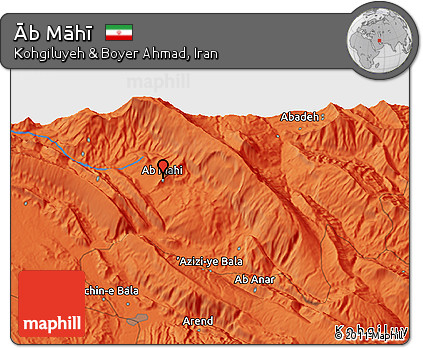 Political 3D Map of Āb Māhī