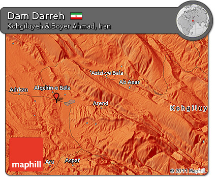 Political 3D Map of Dam Darreh