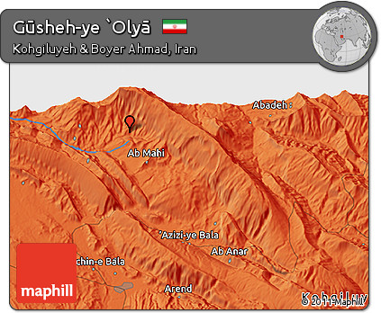 Political 3D Map of Gūsheh-ye `Olyā
