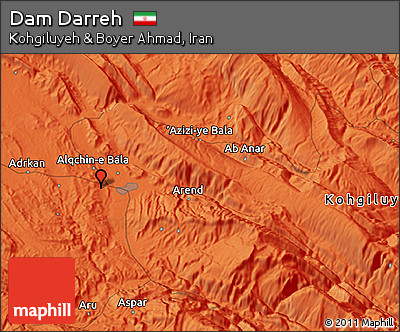 Political 3D Map of Dam Darreh