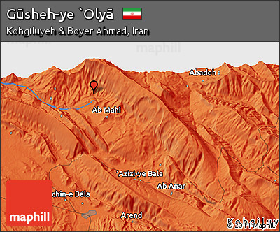 Political 3D Map of Gūsheh-ye `Olyā